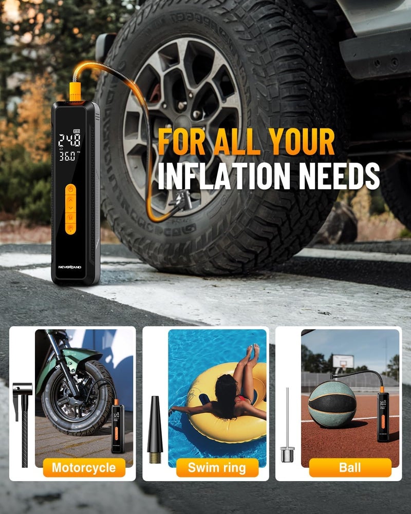 NEVERLAND Tire Inflator Portable Air Compressor - with 20000mAh Battery, 150 PSI Air Pump For Car Tires, 12V DC Electric Bike Tire Pump with Pressure Gauge LED Light for Car, Bicycle, Motorcycle, Ball - Image 3